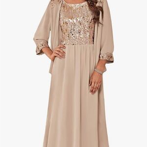 Elegant champagne two-piece Sequin Evening Dress